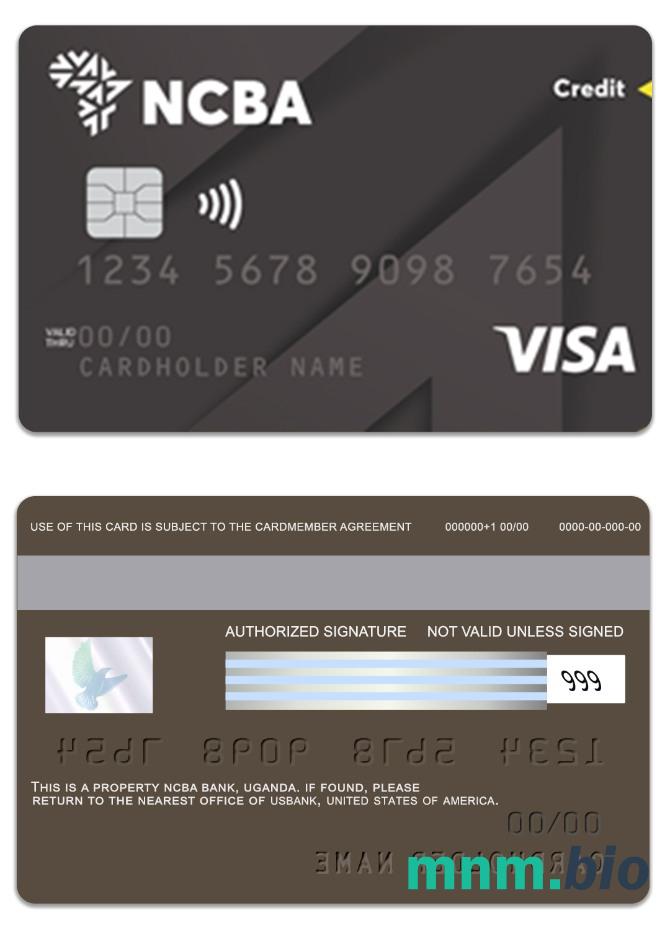 Uganda NCBA Bank visa klasyczny credit karta przykład w formacie PSD